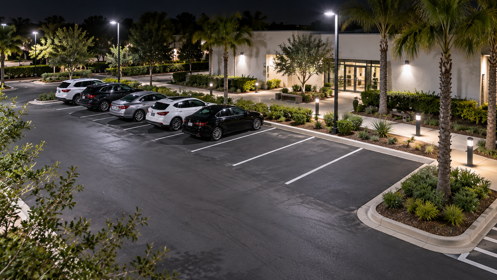 Example nighttime view of a parking property