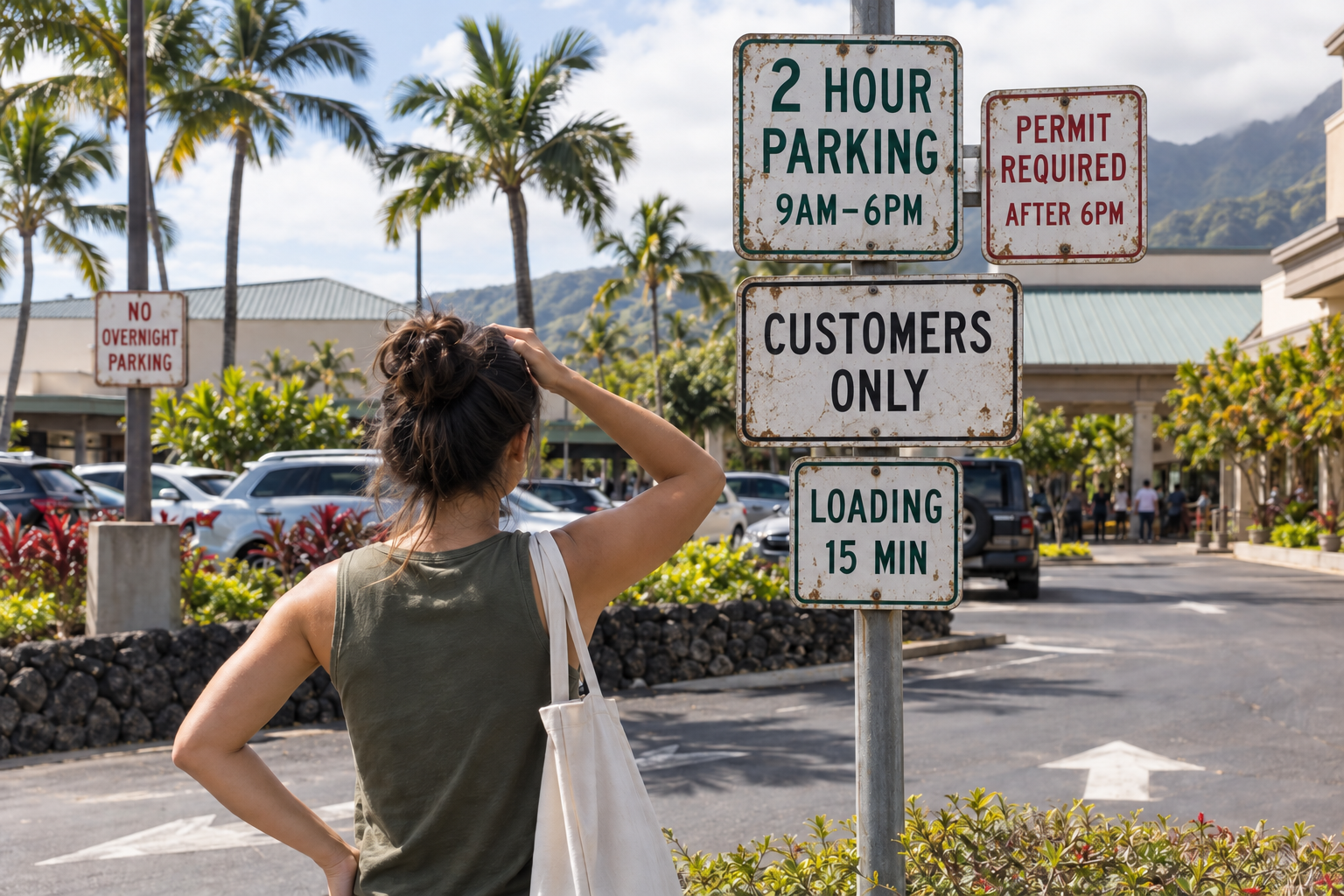 Example driver facing conflicting parking signs