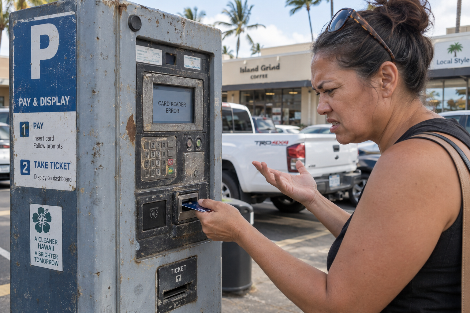 Example driver facing a card-reader error at an old pay station