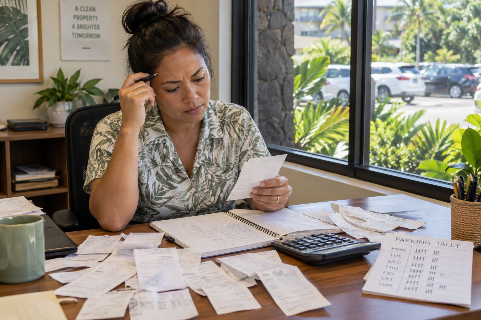 Example property manager trying to reconcile paper parking receipts and occupancy tallies