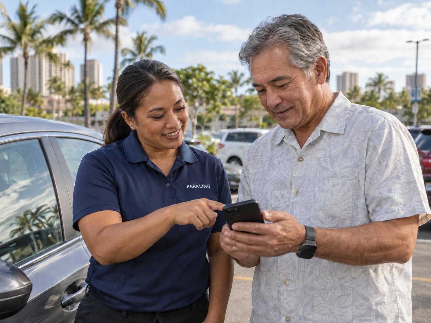 Parking patrol helping a customer