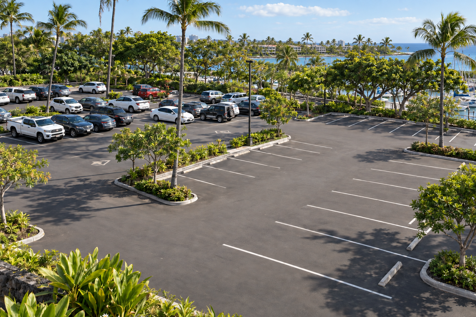 Parking property with occupied and available spaces